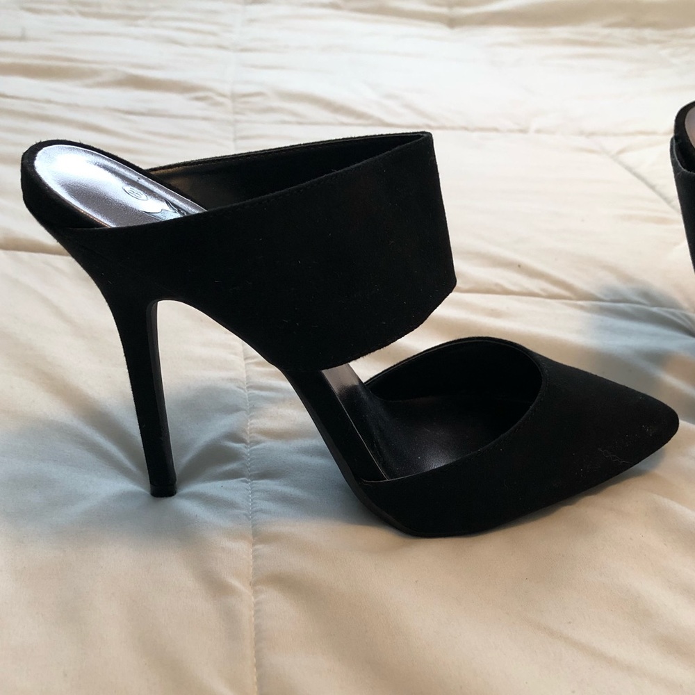 Black suede slide on heels